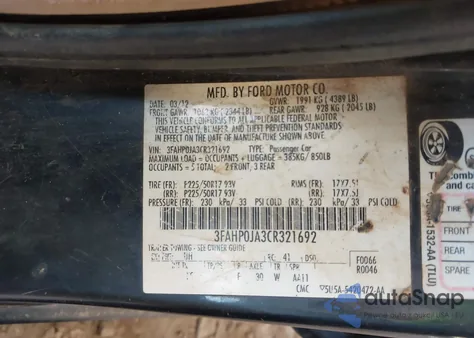 2012 Ford Fusion Sel from USA, damaged, VIN 3FAHP0JA3CR321692